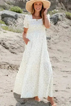 White Frilly Floral Maxi Dress - Fashionfitz