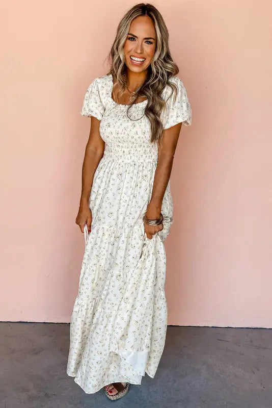 White frilly floral maxi dress - dresses/maxi dresses