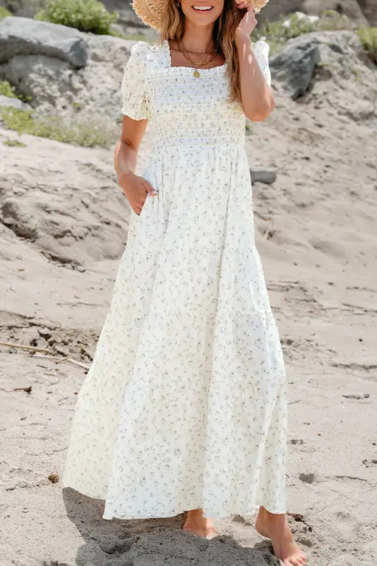 White frilly floral maxi dress - dresses/maxi dresses