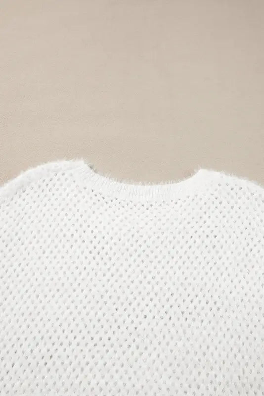 White fuzzy t-shirt - eyelet knitted sweater