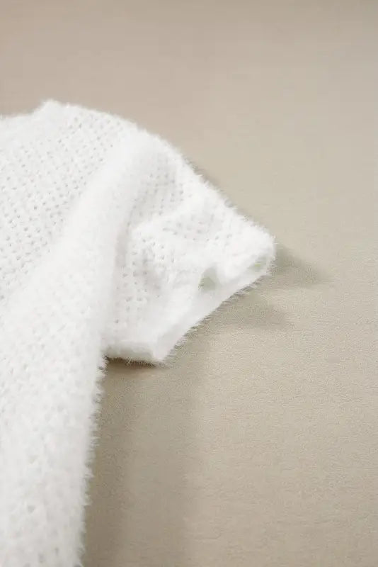 White fuzzy t-shirt - eyelet knitted sweater