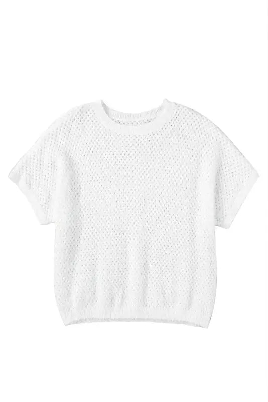 White fuzzy t-shirt - eyelet knitted sweater