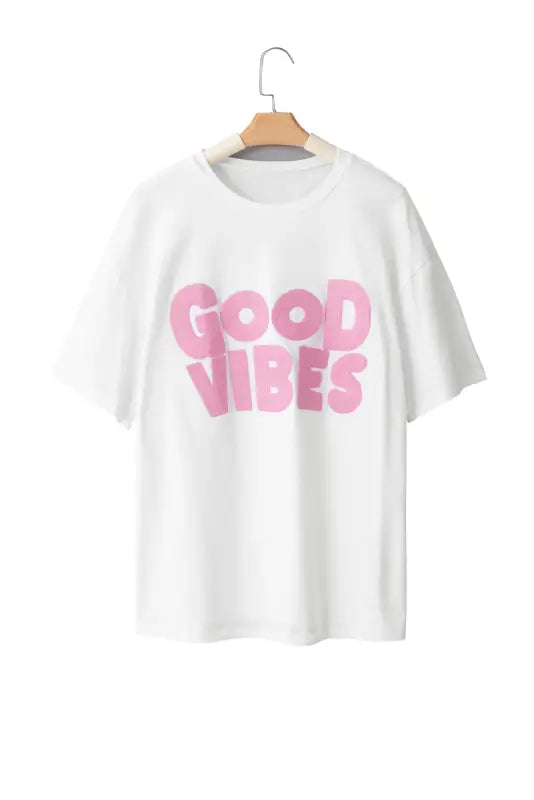 White good vibes chenille embroidered crewneck t shirt - tops