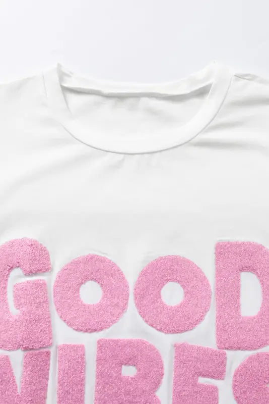 White good vibes chenille embroidered crewneck t shirt - tops