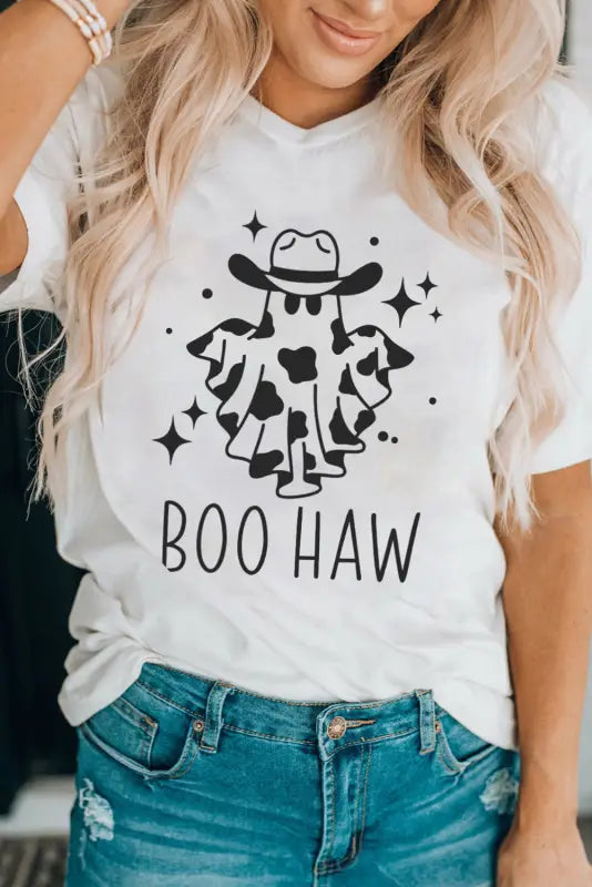 White halloween boo letter graphic t-shirt