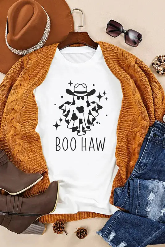 White halloween boo letter graphic t-shirt