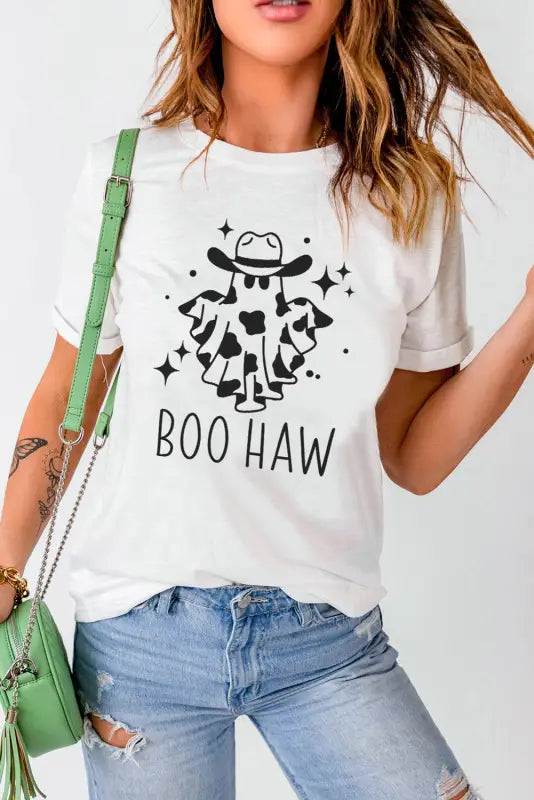 White halloween boo letter graphic t-shirt