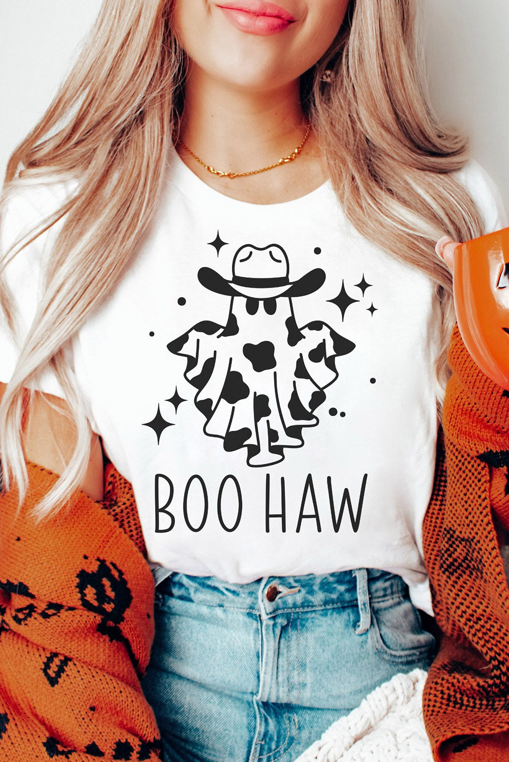 White halloween boo letter graphic t-shirt