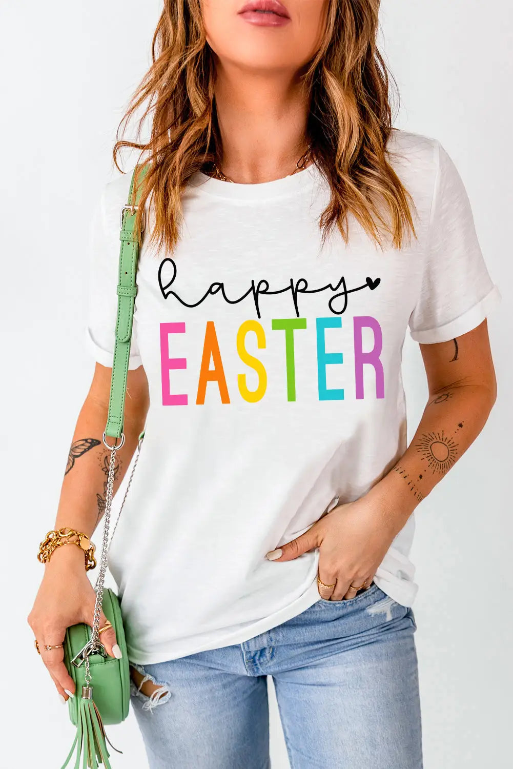 White happy easter round neck graphic tee - t-shirts