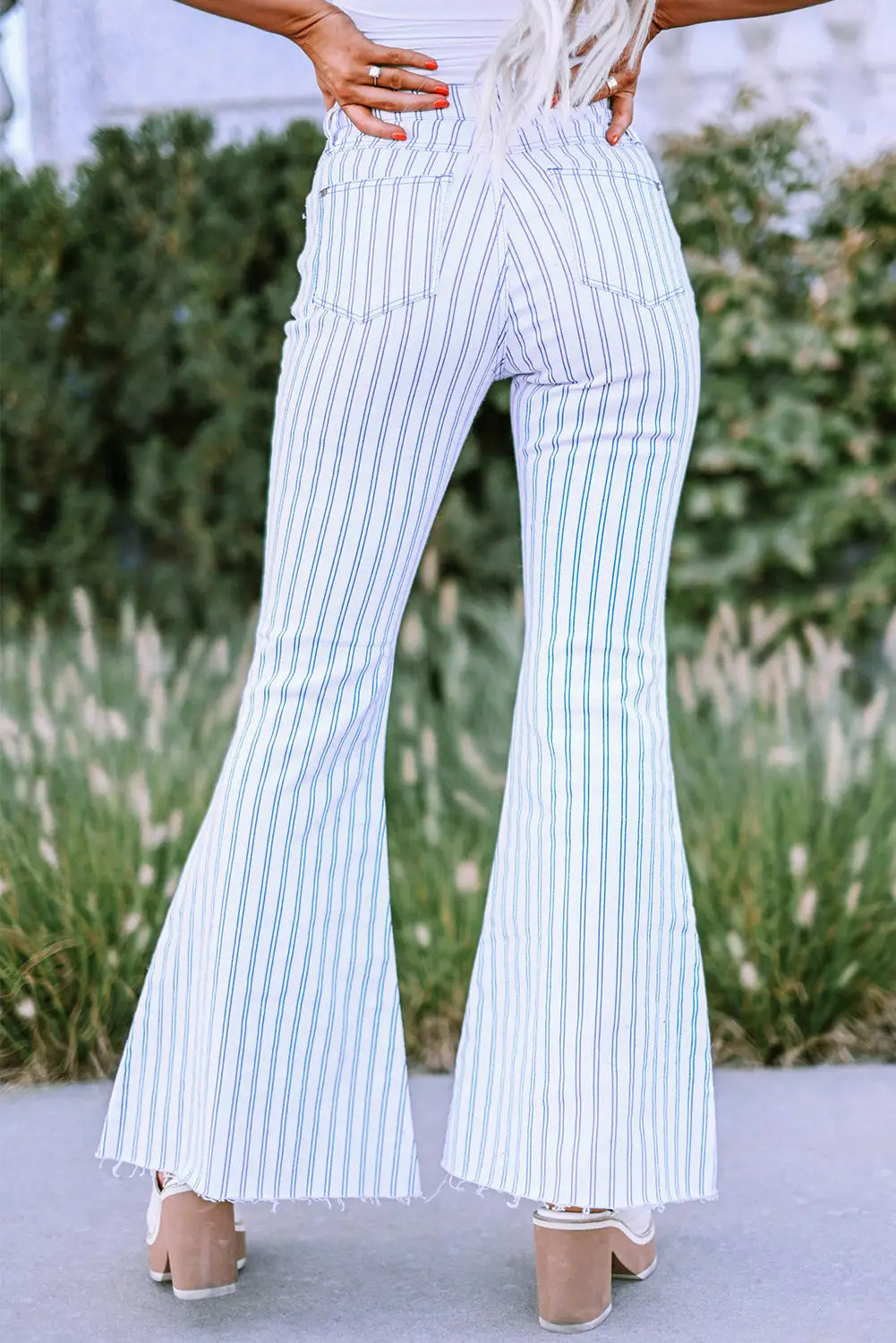 White high waist striped print flared pants - wide leg
