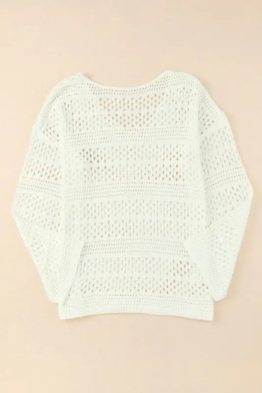 White hollow out crochet v neck pullover sweater - cover-ups