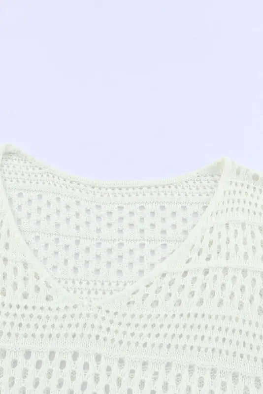 White hollow out crochet v neck pullover sweater - cover-ups