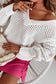 White hollow out knitted loose fit v neck sweater - sweaters & cardigans