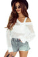 White hollow out knitted loose fit v neck sweater - sweaters & cardigans