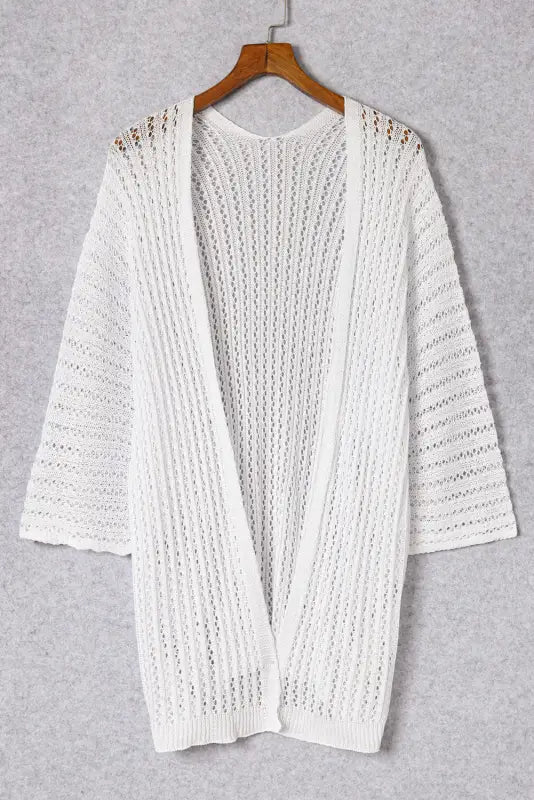 White hollow-out knit kimono lightweight cardigan - black / one size / 100% viscose - outerwear