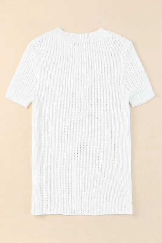 White hollow-out knitted short sleeve t shirt - tops