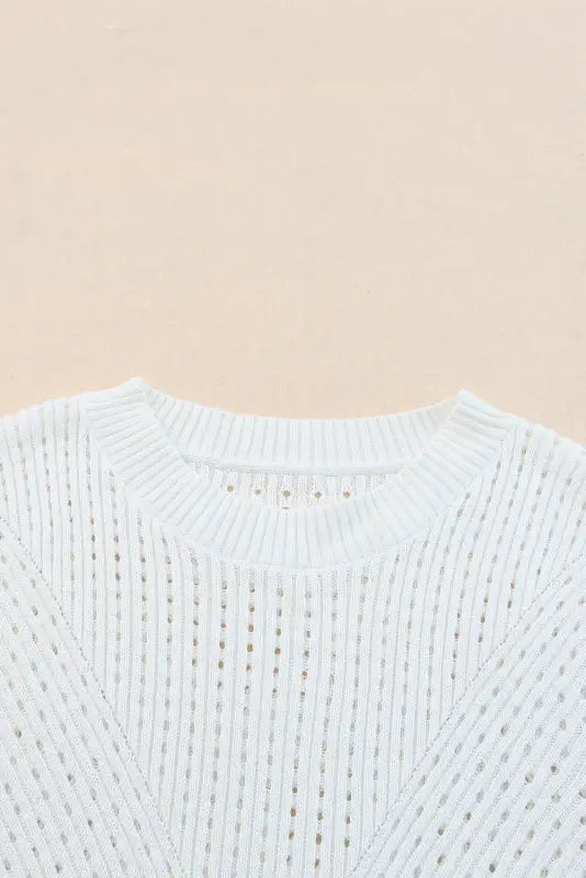 White hollow-out knitted short sleeve t shirt - tops