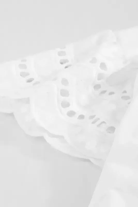 White Hollow Out Ruffle Sleeve T-shirt - Fashionfitz