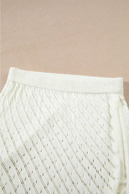 White hollowed crochet cropped 2 piece beach dress - swimwear