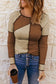 White irregular color block seaming trim rib knit top - long sleeve tops