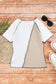 White irregular color block seaming trim rib knit top - long sleeve tops