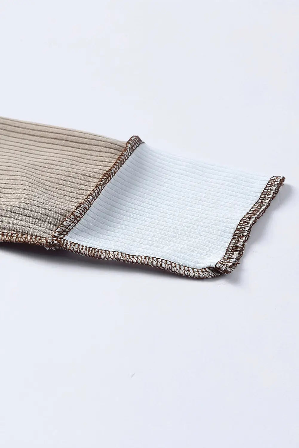 White irregular color block seaming trim rib knit top - long sleeve tops