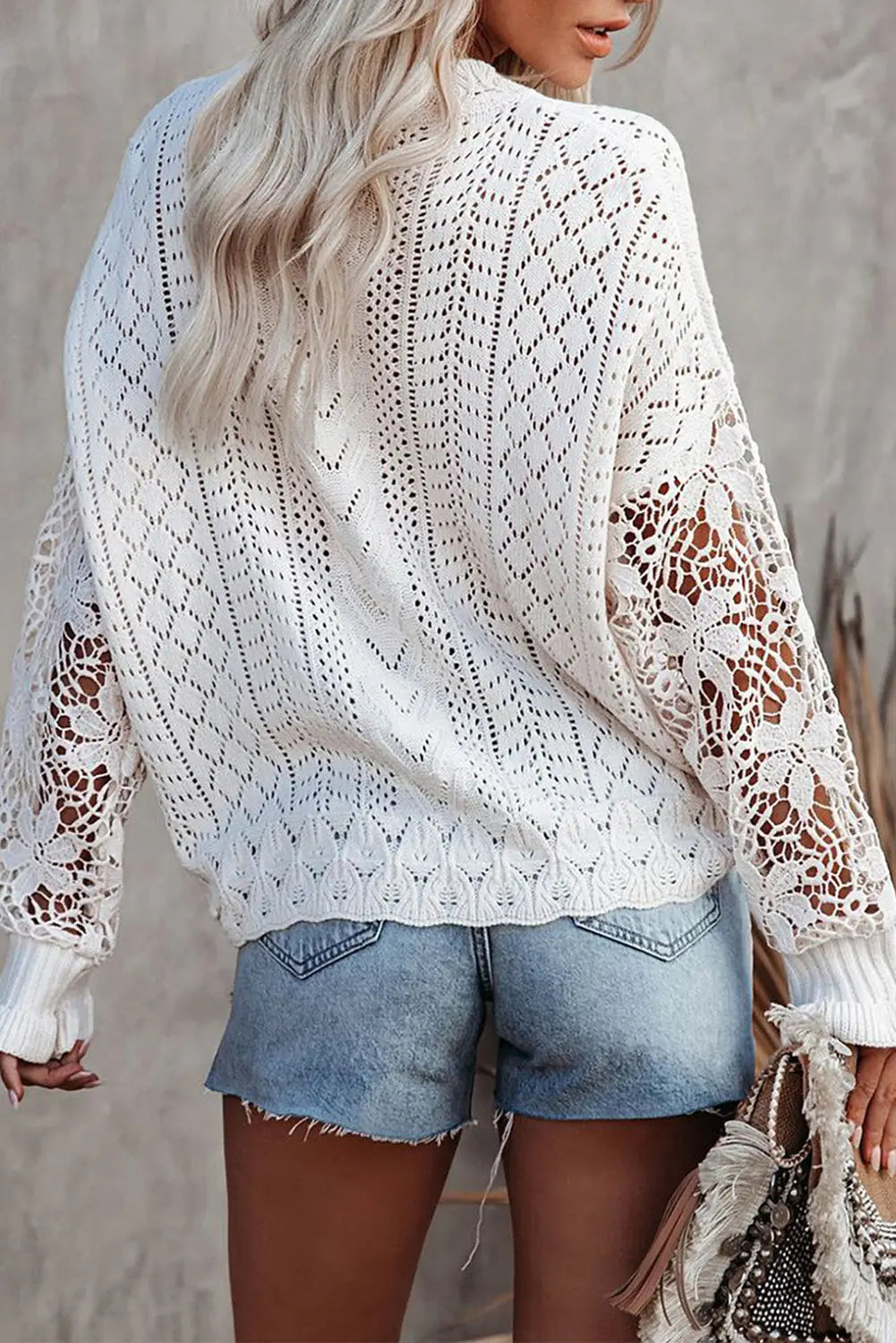White lace crochet hollow out knit buttoned sweater - sweaters & cardigans