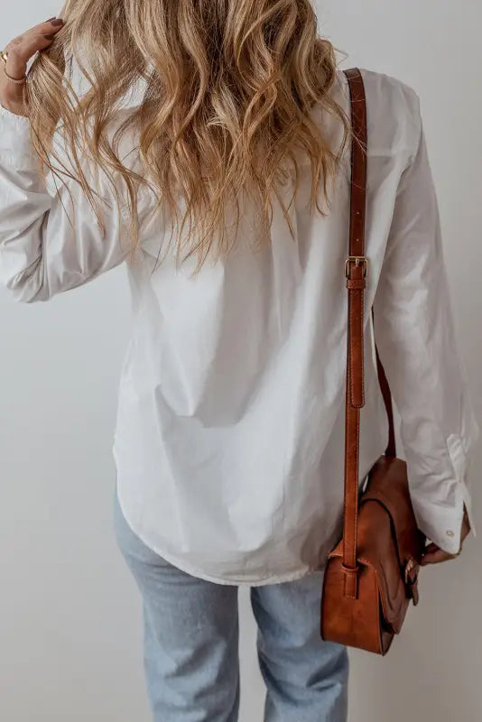 Elegant white lace crochet trim shirt | timeless style