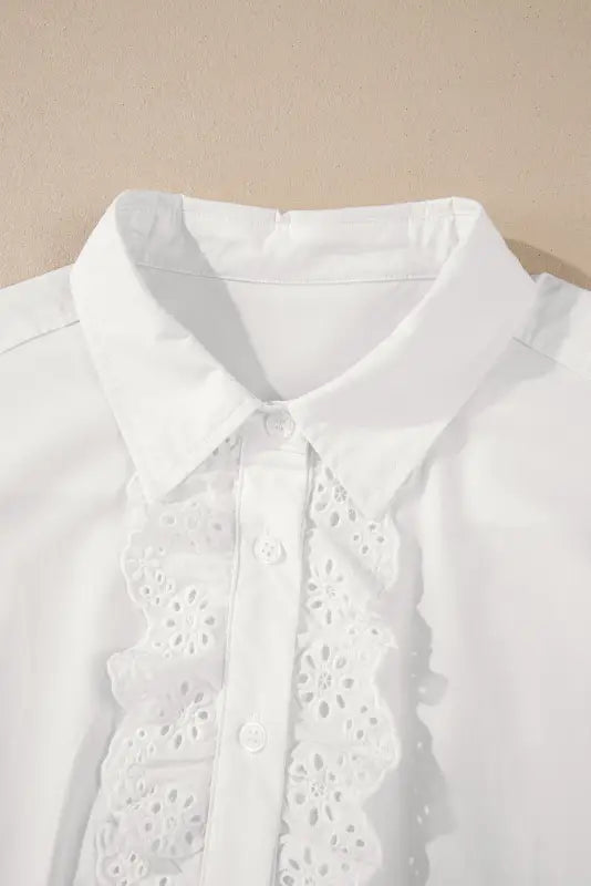 Elegant white lace crochet trim shirt | timeless style