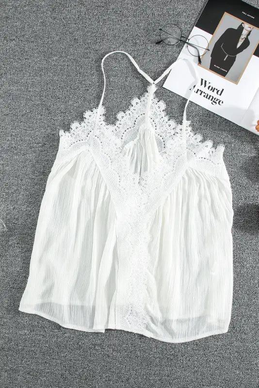 White lace splicing cami top - tank tops