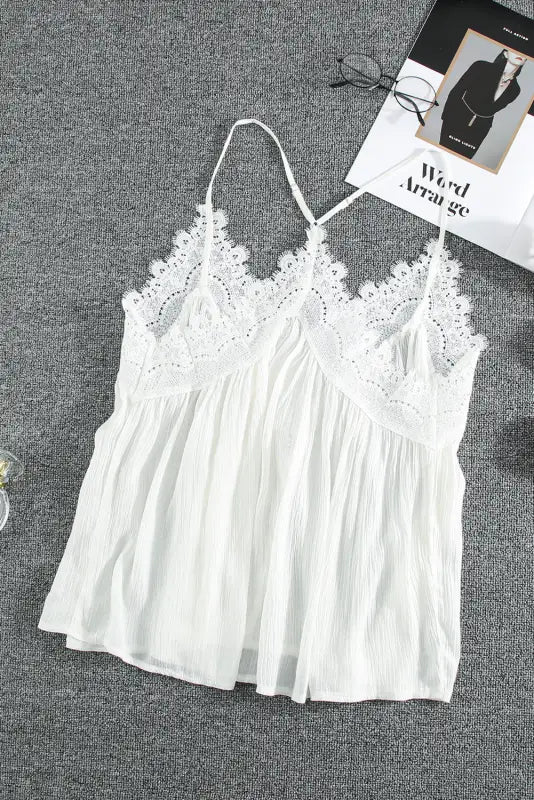 White lace splicing cami top - tank tops