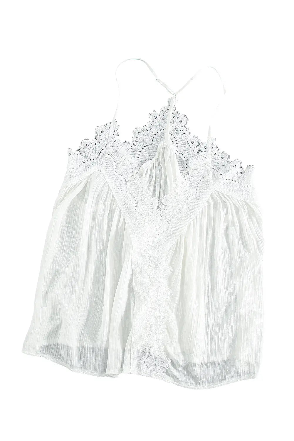 White lace splicing ruffled v neck cami top - tank tops