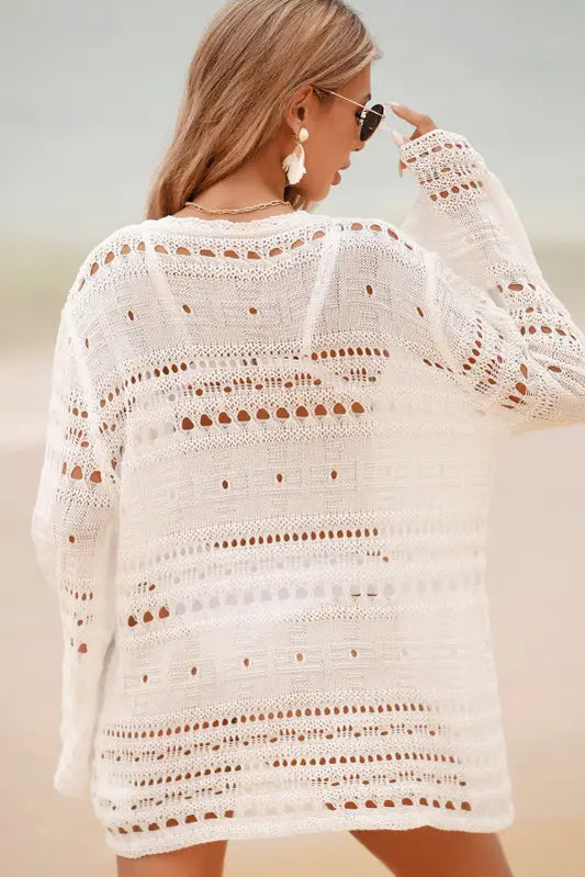 White lace-up long sleeve cover up - beach cover-ups