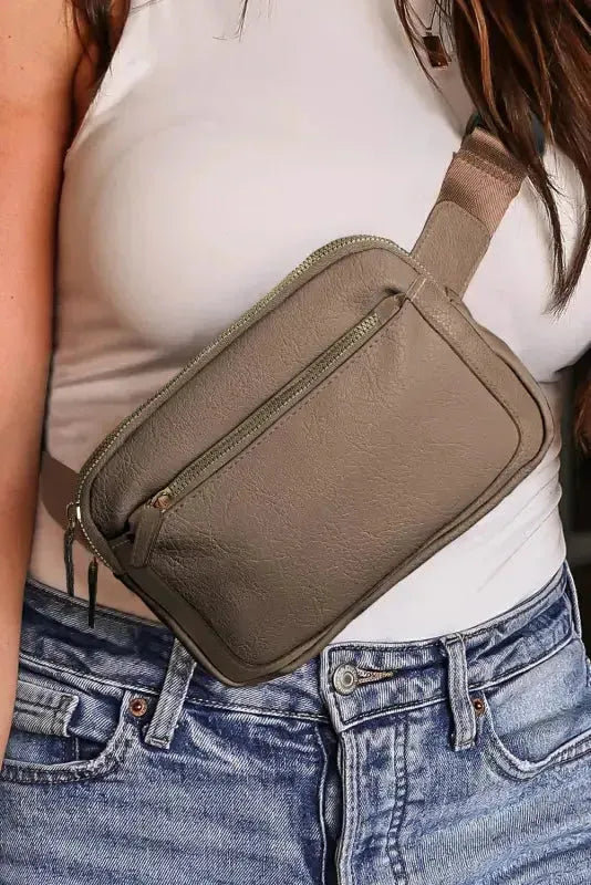 White Leather Color-block Zipped Removable Clip Crossbody Bag - Fashionfitz