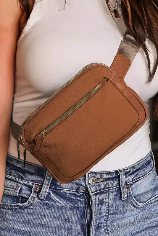 White Leather Color-block Zipped Removable Clip Crossbody Bag - Fashionfitz