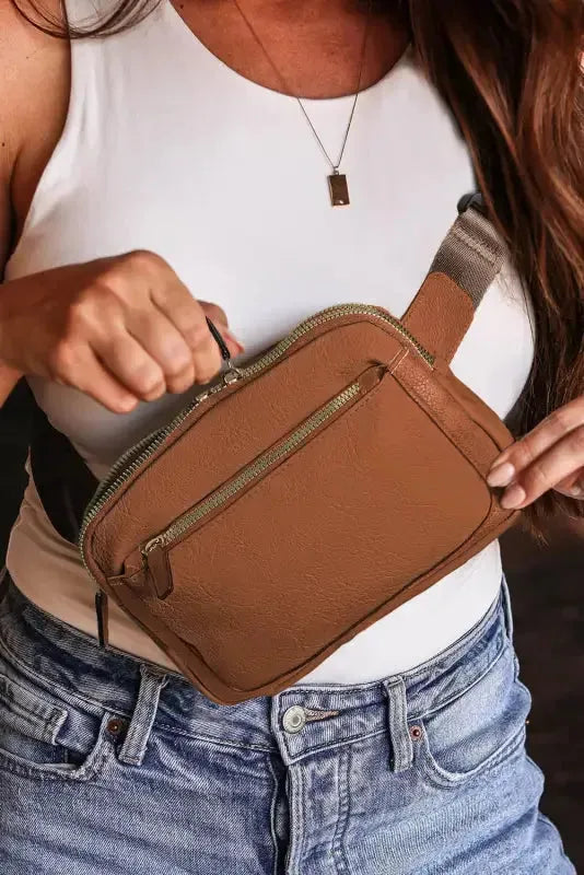 White Leather Color-block Zipped Removable Clip Crossbody Bag - Fashionfitz