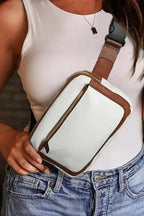 White Leather Color-block Zipped Removable Clip Crossbody Bag - Fashionfitz