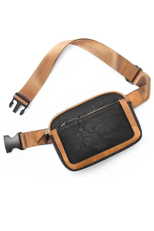 White Leather Color-block Zipped Removable Clip Crossbody Bag - Fashionfitz