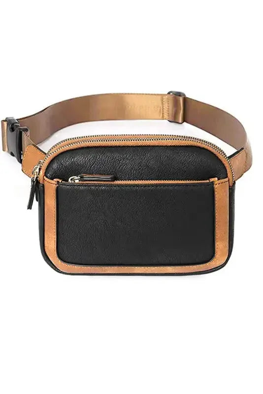 White Leather Color-block Zipped Removable Clip Crossbody Bag - Fashionfitz