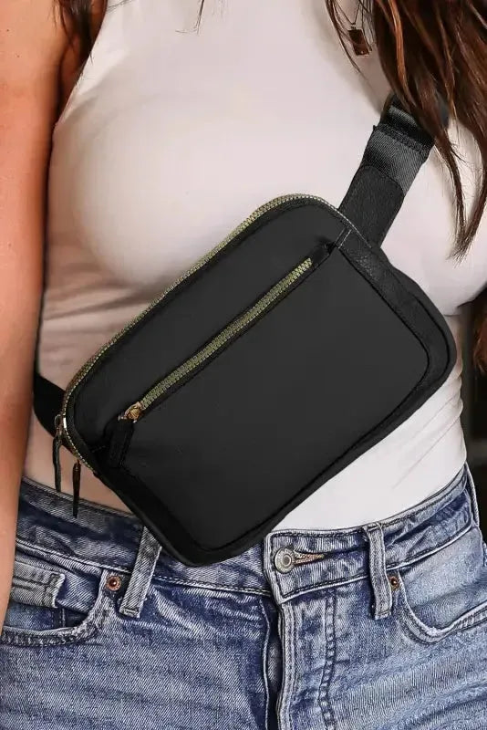 White Leather Color-block Zipped Removable Clip Crossbody Bag - Fashionfitz