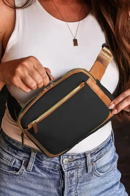 White Leather Color-block Zipped Removable Clip Crossbody Bag - Fashionfitz