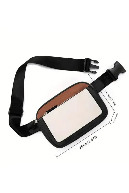 White Leather Color-block Zipped Removable Clip Crossbody Bag - Fashionfitz