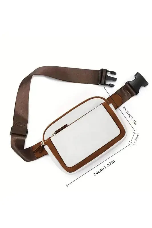 White Leather Color-block Zipped Removable Clip Crossbody Bag - Fashionfitz