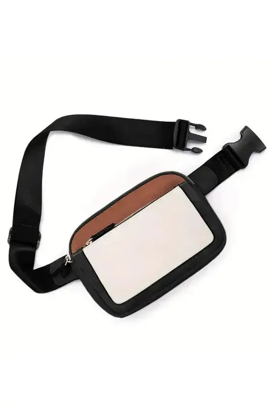 White Leather Color-block Zipped Removable Clip Crossbody Bag - Fashionfitz