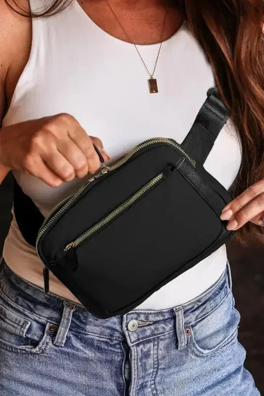 White Leather Color-block Zipped Removable Clip Crossbody Bag - Fashionfitz