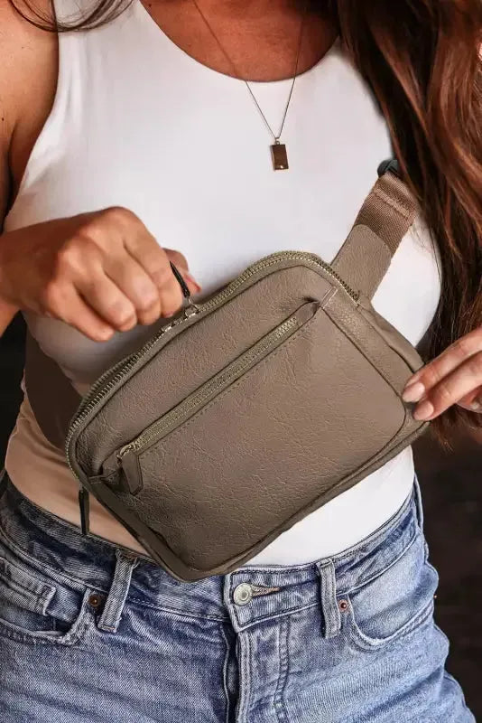 White Leather Color-block Zipped Removable Clip Crossbody Bag - Fashionfitz