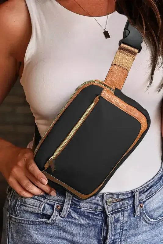 White Leather Color-block Zipped Removable Clip Crossbody Bag - Fashionfitz