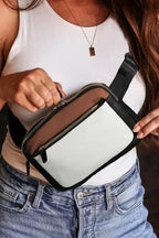 White Leather Color-block Zipped Removable Clip Crossbody Bag - Fashionfitz