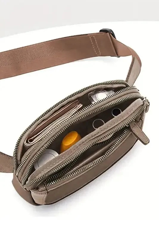 White Leather Color-block Zipped Removable Clip Crossbody Bag - Fashionfitz