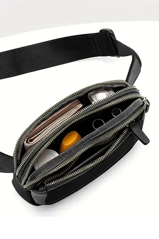 White Leather Color-block Zipped Removable Clip Crossbody Bag - Fashionfitz